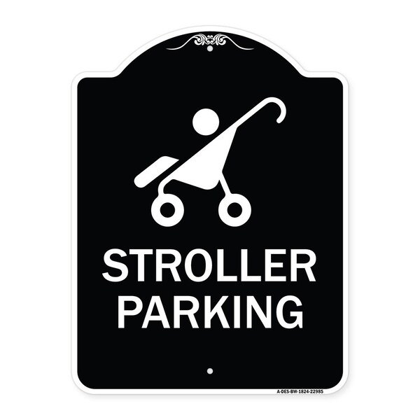 Signmission Reserved Stroller Parking W/ Graphic Heavy-Gauge Aluminum Sign, 24" x 18", BW-1824-22985 A-DES-BW-1824-22985 - main